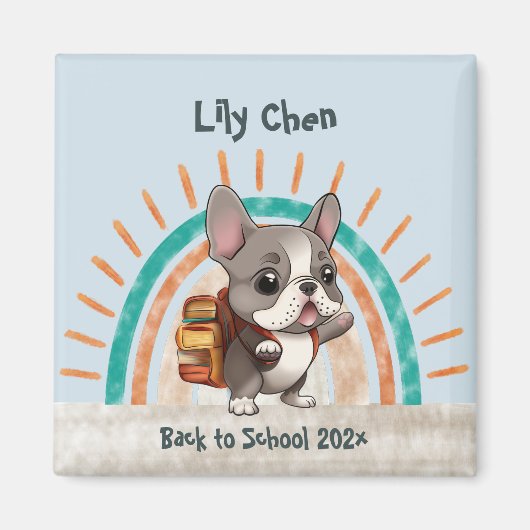 Leuke Franse bulldog terug naar school regenboog Magneet (Voorkant)