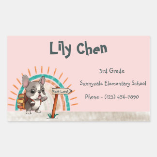 Leuke Franse Bulldog Terug naar School Regenboog Rechthoekige Sticker