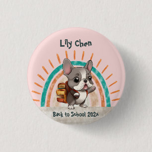 Leuke Franse bulldog terug naar school regenboog Ronde Button 3,2 Cm