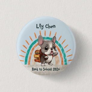 Leuke Franse bulldog terug naar school regenboog Ronde Button 3,2 Cm
