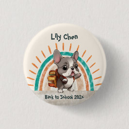 Leuke Franse bulldog terug naar school regenboog Ronde Button 3,2 Cm
