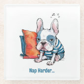 Leuke Franse hond, gekleed dier, Grappig Glazen Onderzetter (Voorkant)