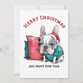 Leuke Franse hond, Kerstmuts, Grappige Kerstmis Feestdagenkaart (Voorkant)