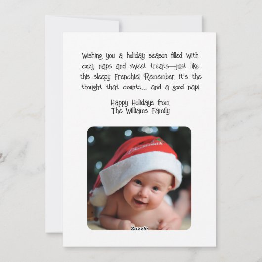 Leuke Franse hond, Kerstmuts, Grappige Kerstmis Feestdagenkaart (Achterkant)