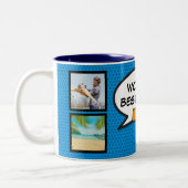 Leuke Fun Oom Modern Stripboek Blauwe Foto Tweekleurige Koffiemok (Links)