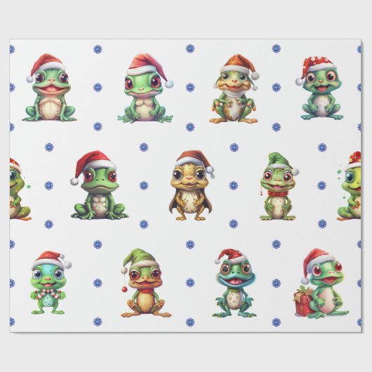 Leuke & Funky Kerst Kikkers op Wit Cadeaupapier (Vlak)