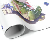 Leuke & Funky Kerstdinosaurussen op Wit Cadeaupapier (Rol Hoek)