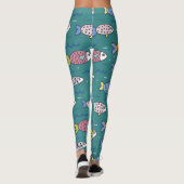 Leuke Funky Vissen Zwemmen in Blauwgroen Water Whi Leggings (Achterkant)