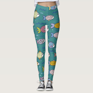 Leuke Funky Vissen Zwemmen in Blauwgroen Water Whi Leggings