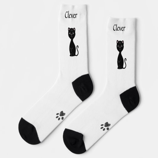 Leuke Funny Black Cat & Paws op witte Sokken (Links)