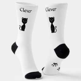 Leuke Funny Black Cat & Paws op witte Sokken