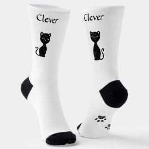 Leuke Funny Black Cat & Paws op witte Sokken