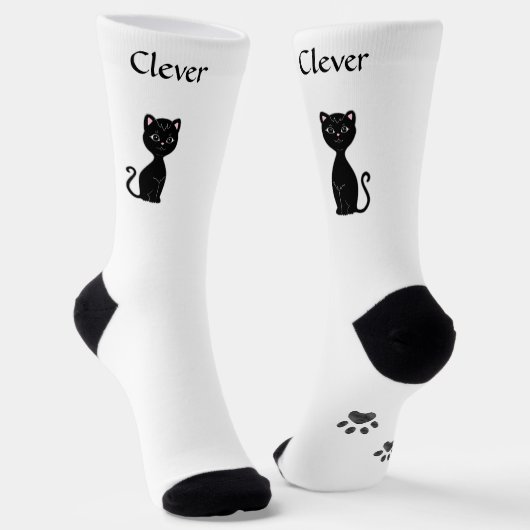Leuke Funny Black Cat & Paws op witte Sokken (Gebogen)
