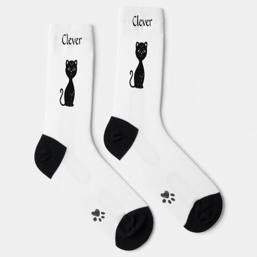 Leuke Funny Black Cat & Paws op witte Sokken (Rechts)