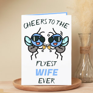 Leuke Funny Fly Pun Proost op Vrouw Gelukkige Verj Bedankkaart