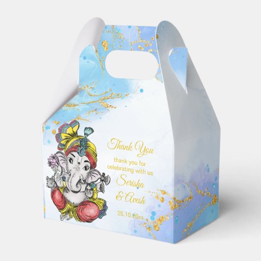 Leuke Ganesha blauw goud Indiase bruiloft gunsten Bedankdoosjes (Voorkant Zijde)