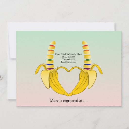 Leuke Gay Banana Hart Bruids Douche Uitnodiging (Achterkant)