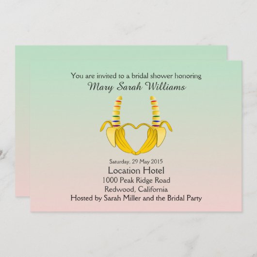 Leuke Gay Banana Hart Bruids Douche Uitnodiging (Voorkant / Achterkant)