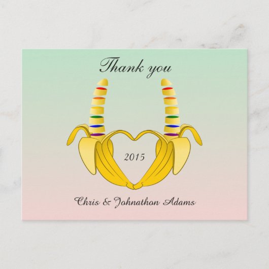 Leuke Gay Banana Heart Wedding Bedankt Briefkaart (Voorkant)