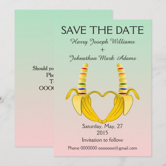 Leuke Gay Banana Heart Wedding Save The Date (Voorkant / Achterkant)