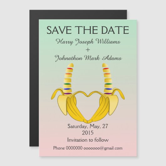 Leuke Gay Banana Heart Wedding Save The Date Magnetische Uitnodiging (Voorkant / Achterkant)