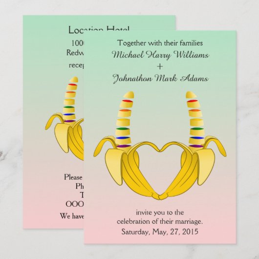 Leuke Gay Banana Heart Wedding Uitnodiging (Voorkant / Achterkant)