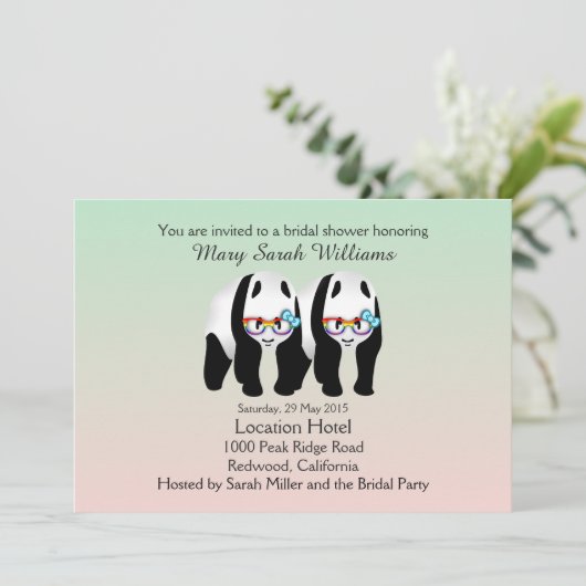 Leuke Gay Pandas Beer Bruids Douche Uitnodiging (Staand voorkant)