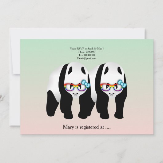 Leuke Gay Pandas Beer Bruids Douche Uitnodiging (Achterkant)