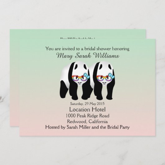 Leuke Gay Pandas Beer Bruids Douche Uitnodiging (Voorkant / Achterkant)