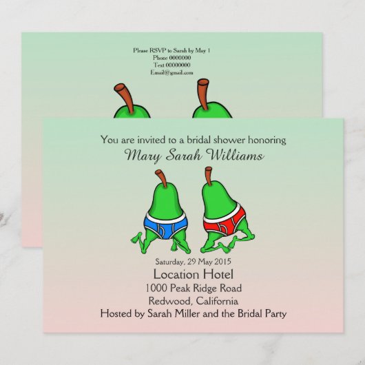 Leuke Gay Pear Bruids Douche Uitnodiging (Voorkant / Achterkant)