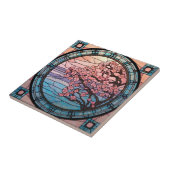 Leuke gebrandschilderde glas kersenbloesem boom tegeltje (Zijkant)