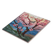 Leuke gebrandschilderde glas kersenbloesem boom tegeltje (Zijkant)