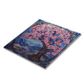 Leuke gebrandschilderde glas kersenbloesem boom tegeltje (Zijkant)