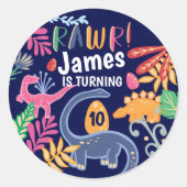 Leuke, gedurfde & kleurrijke dinosaurus Oerwoud bl Ronde Sticker (Voorkant)