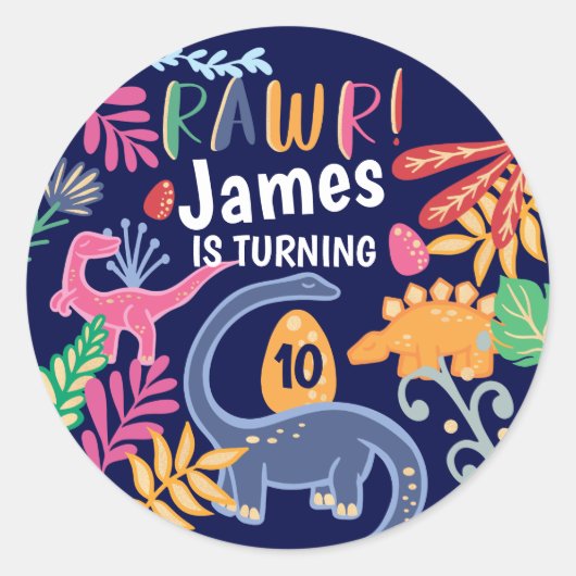 Leuke, gedurfde & kleurrijke dinosaurus Oerwoud bl Ronde Sticker (Voorkant)