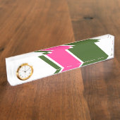 Leuke gedurfde roze bos groene race strepen op wit naambordje (Zijkant)