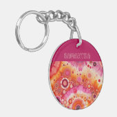 Leuke gedurfde Sinaasappel Hot Pink Batik Circles Sleutelhanger (Voorkant Links)