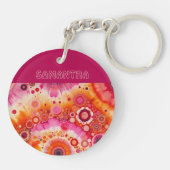 Leuke gedurfde Sinaasappel Hot Pink Batik Circles Sleutelhanger (Achterkant)