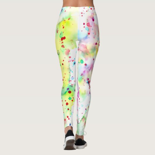 Leuke Geel, Rood, Paarse & Roze Paint Splatter Leggings (Achterkant)