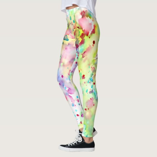 Leuke Geel, Rood, Paarse & Roze Paint Splatter Leggings (Links)