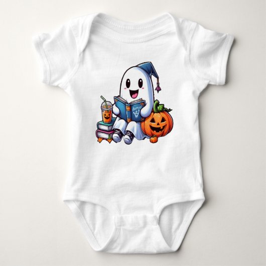 Leuke geest Lees een boek Halloween liefhebbers Romper (Voorkant)