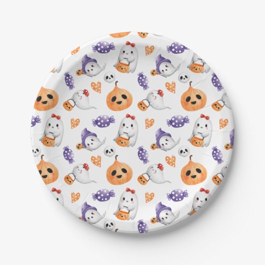 Leuke Geesten Pompoen Patroon Halloween Baby showe Papieren Bordje (Voorkant)