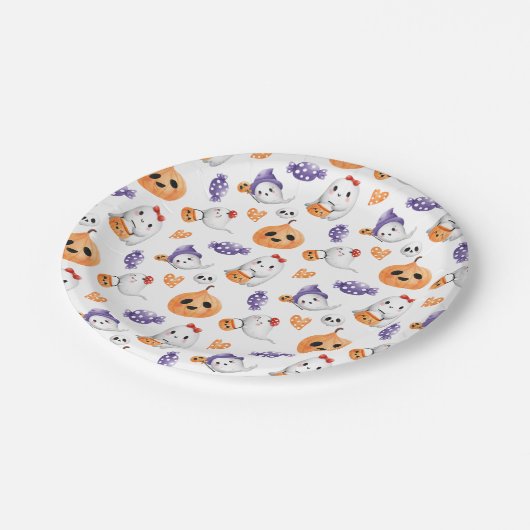 Leuke Geesten Pompoen Patroon Halloween Baby showe Papieren Bordje (Gekanteld)