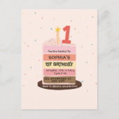 Leuke geïllustreerde cake zoete eerste verjaardags briefkaart (Voorkant)