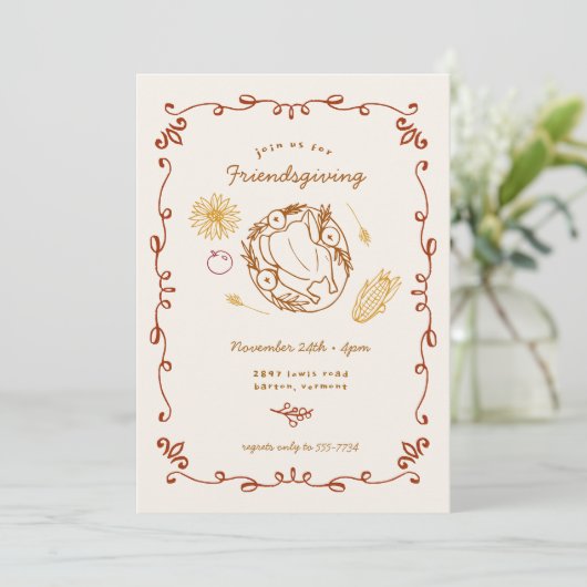 Leuke geïllustreerde Casual Thanksgiving Friendsgi Kaart (Staand voorkant)