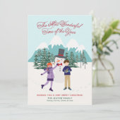 Leuke geïllustreerde sneeuwman & Kinder foto Feestdagenkaart (Staand voorkant)