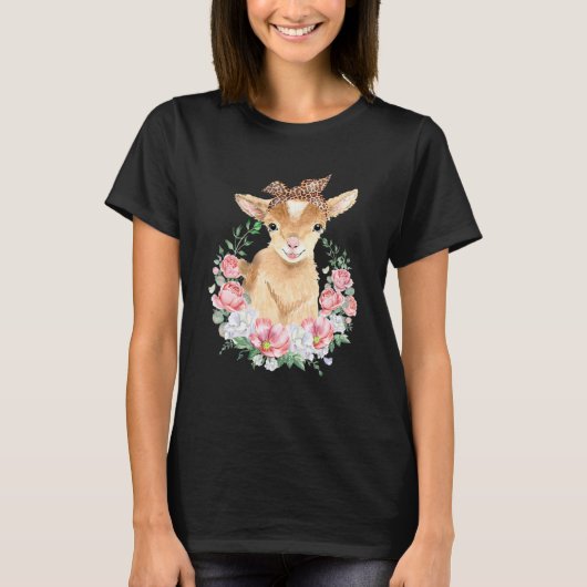 Leuke Geit Met Leopard Hoofdband Boho Bloem Leuk G T-shirt (Voorkant)