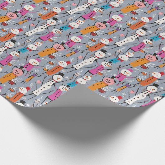 Leuke Gekke sneeuwpoppen Drink hete cacao Cadeaupapier (Hoek)