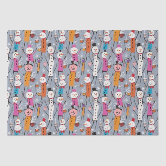 Leuke Gekke sneeuwpoppen Drink hete cacao Tissuepapier (Voorkant)