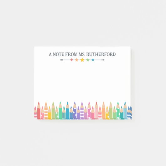 Leuke gekleurde potloden briefje van schooljuf post-it® notes (Voorkant)